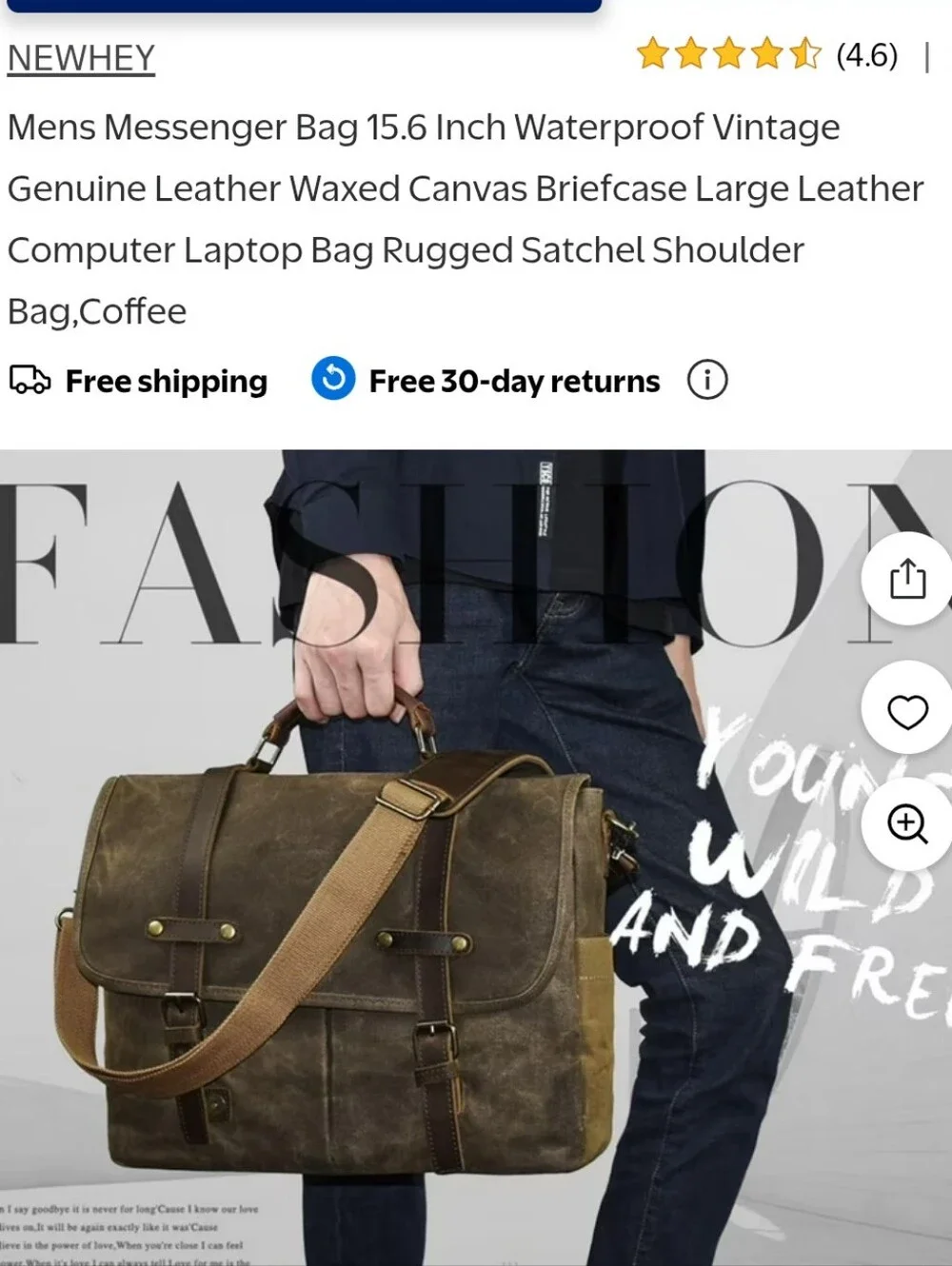Newhey Men's Canvas And Leather Laptop Messanger Bag.